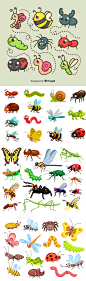卡通可爱动物昆虫毛毛虫蜜蜂蜻蜓蝴蝶蚂蚁甲壳虫矢量插画元素素材-淘宝网