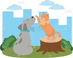 狗,猫,式样,卡通,可爱的,性格,多样,环境,自然,宠物