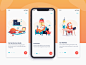 Onboarding illustrations vector ui design control smart app relax cute flow illustration sloth walkthrough onboarding smart app