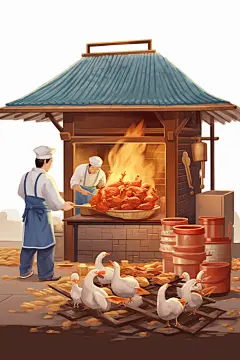 烤箱美味北京烤鸭美食制作元素插画