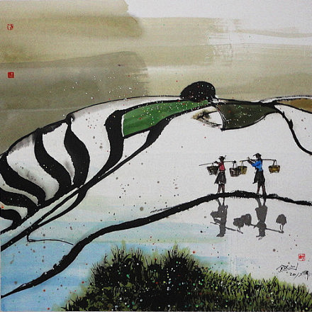 炊烟起了，我在门口等你。| 中国彩墨画家...