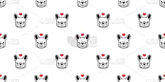 狗法国牛头犬小狗爱心情人矢量无缝图案壁纸背景涂鸦卡通