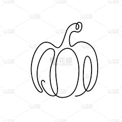 南瓜画连续线矢量插图。黑色蔬菜状的细轮廓。感恩节概念，万圣节的最小设计孤立在白色背景上