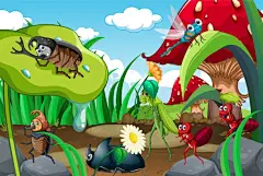 快乐的昆虫在大自然的童话场景图片下载