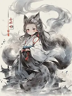 长相思｜涂山璟｜九尾狐｜q版国风插画｜AI