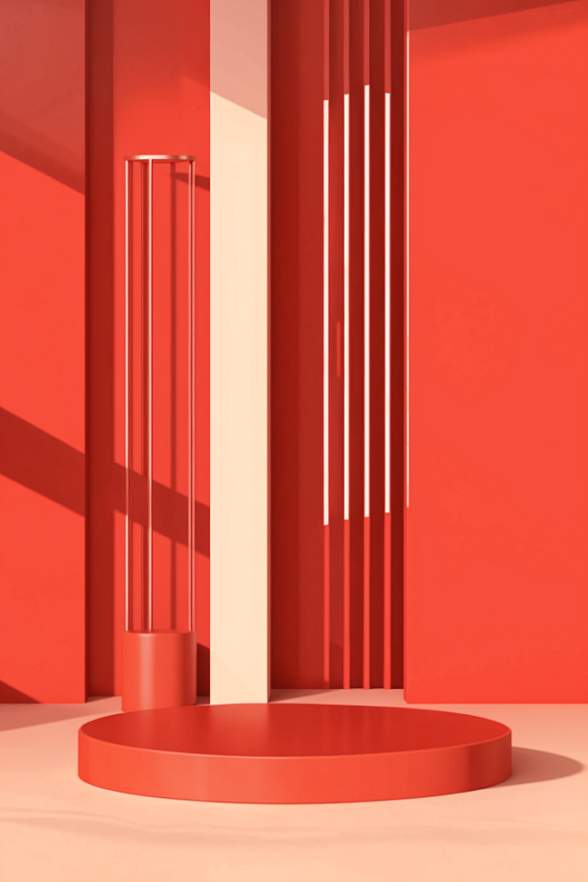 红色简约家居产品C4D展台场景背景图