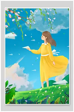 动画卡通唯美手绘立春插画