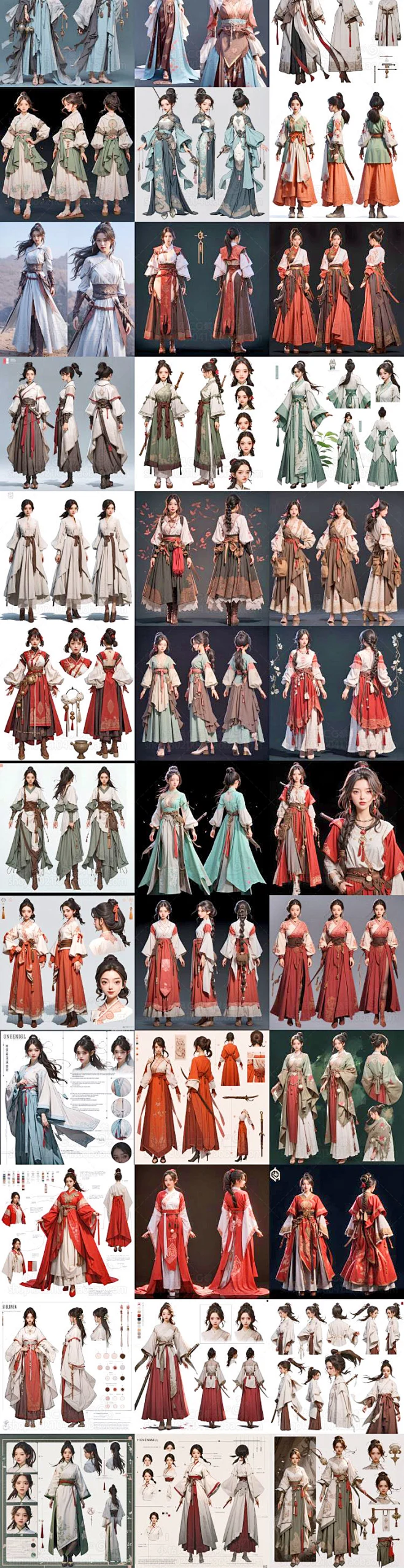 AI古风武侠角色插画素材 国风人物服装设计 影视游戏角色概念设定-淘宝网-花瓣网