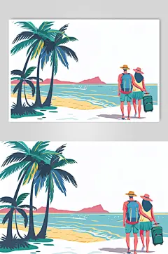 AI数字艺术扁平化夏季旅行旅游人物插画-众图网