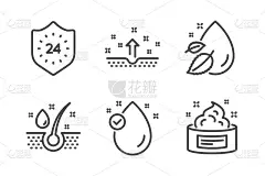 24 hours, Serum oil and Water drop icons set. Clea