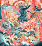 精卫填海国风插画