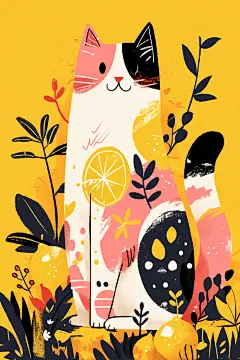 可爱卡通猫咪动植物插画素材