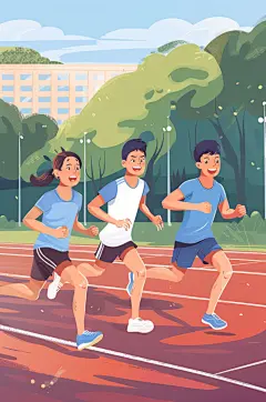 AI数字艺术扁平风校园运动会人物插画