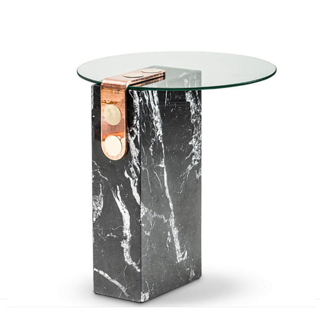 北欧创意玻璃边几 轻奢大理石桌子小茶几阳...