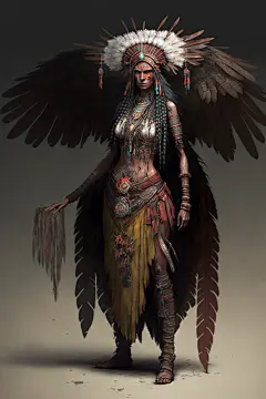AI印第安人角色插画素材 游戏原画人物设定 影视海报服装概念设计-淘宝网