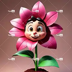 Ai产生的 粉色的 花 卡通片 艺术 微笑 快乐的 3D 渲染