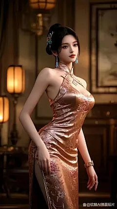 国漫女神：玫瑰金旗袍#美...@钦麟AI情景短片的动态
