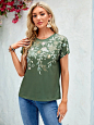 EMERY ROSE Floral Print Batwing Sleeve Tee