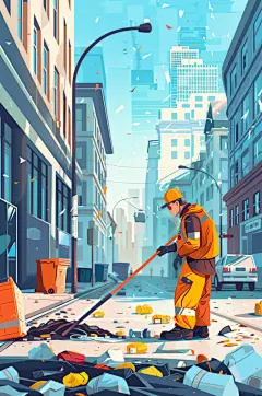 AI数字艺术劳动节清洁工环卫工人插画