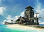 Beach and Chinese style architecture, lok du : Beach and Chinese style architecture by lok du on ArtStation.