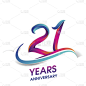 21周年庆典标志蓝色和红色。