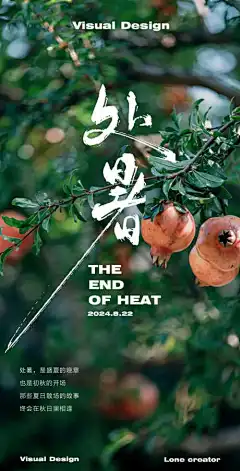 处暑节气海报-石榴,创意,商业,花草,大气,中式,地产,秋天,初秋,海报,节气,处暑