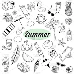 矢量插图，一套涂鸦插图，夏季，夏季插图，夏季收集