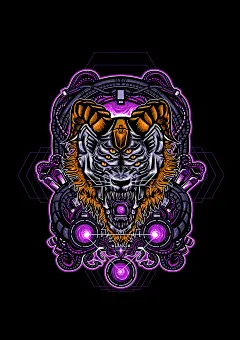 虎年机械科技未来科幻机器虎头图标卫衣T恤印花图案AI矢量图素材-淘宝网