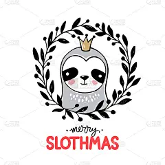 可爱的树懒公主，圣诞贺卡快乐。矢量搞笑插画的冬季假期。涂鸦的动物