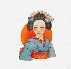 手绘穿和服的女人 创意素材