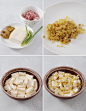 肉末蒸豆腐的做法：主料： 绢豆腐400g（日本豆腐），肉泥150g，榨菜50g。

配料： 油2汤匙（30ml），生抽2汤匙（30ml），葱姜几片，盐1/2茶匙（2g）

做法：

1.榨菜切成碎。

2.豆腐切小块，排入蒸碗中。撒上榨菜碎。

（榨菜可以多放一些，口味比较好。若怕咸，可以把榨菜多冲洗几片，挤干水份。）
