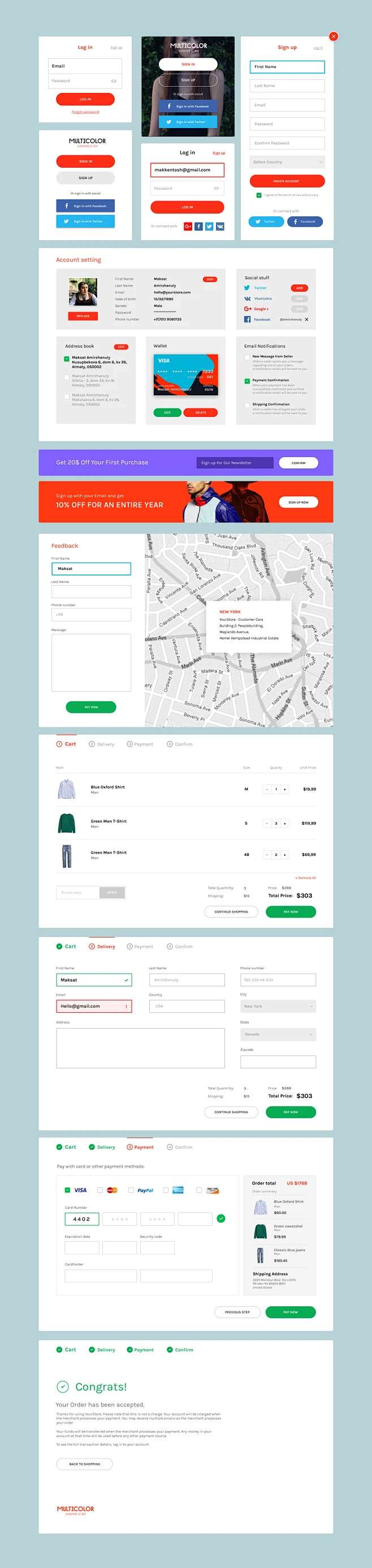 [美工云]炫酷多色彩完整电子商务网页UI设计模板源文件Multicolor-UI-Kit：-花瓣网