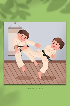 后踢腿跆拳道人物插画-众图网