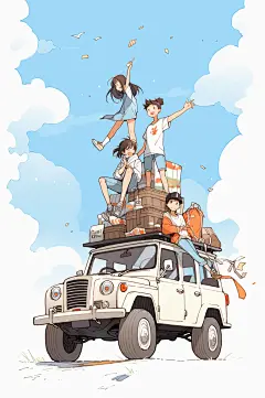 数字艺术学生放假开心过暑假扁平风插画-众图网