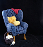 Needle Felted Blue Knitting Arm Chair -