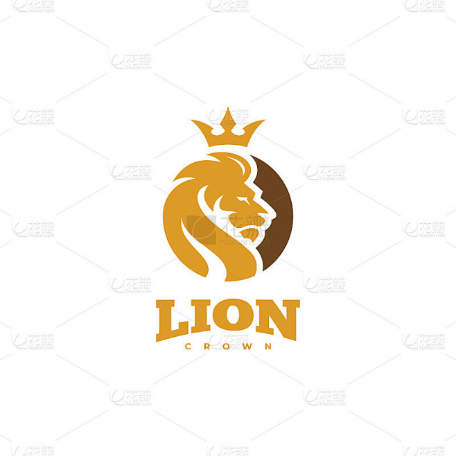 狮子王标志，狮子的头部剪影，皇冠和圆形矢量图标