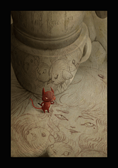 精细工笔风Q版恐怖暗黑系儿童插画