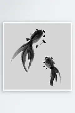 金鱼鲤鱼插图中国风水墨画手绘艺术小鱼-众图网