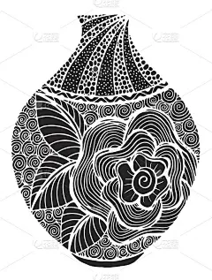 手绘矢量黑白花瓶涂鸦插图-插图