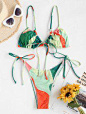 ZAFUL Bowknot Colorblock Tie Side String Bikini Swimwear