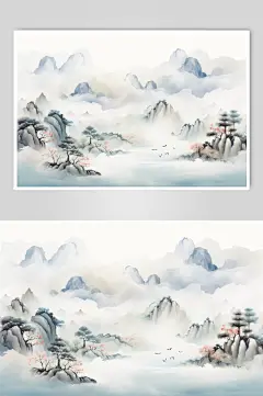 AI数字艺术水墨山水底纹背景图-众图网