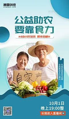 乡村振兴扶贫助农直播促销农民蓝色简约海报