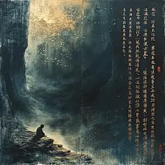 金色文字，小人物透明金页，生物发光，顶灯，神秘氛围，宏大仰望