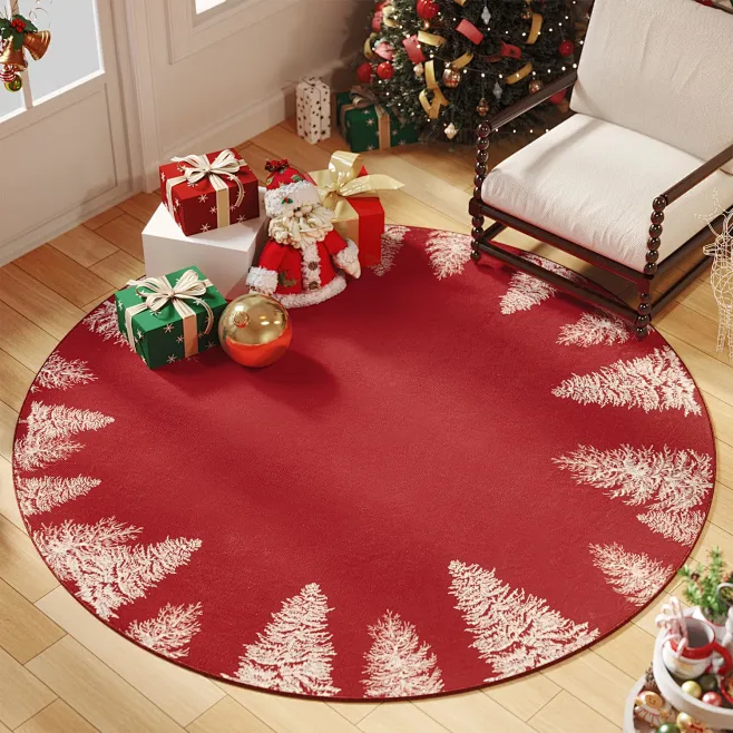 jinchan Christmas Round Rug 5ft Area Rug Red Christmas Tree Rug ...