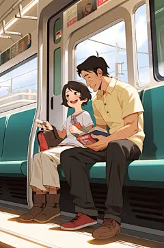 AI数字艺术春运回家坐车人物插画