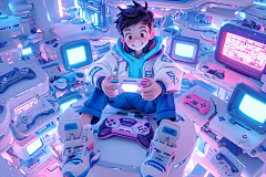 单人游戏玩游戏机潮流男孩模型图片