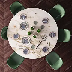 餐桌上的样机海报由大理石雕刻。查看从上面。3d