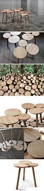 [【创意家居】设计一件原木堆原型的凳子] Nao Tamura设计的一张凳子“july stool”，形式源于一束原木堆在一起的样子。