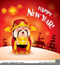 Happy New Year! Chinese God of Wealth. Translation: Good fortune.