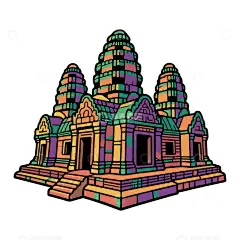 吴哥窟手绘插画高清模板免费下载-趣麦麦图